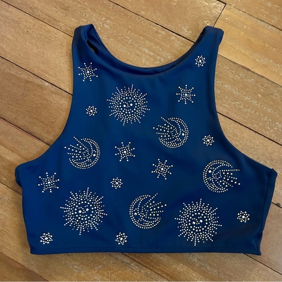 Beach Riot Sport Celestial Hi-Neck Crop Top Navy - Picture 2 of 9